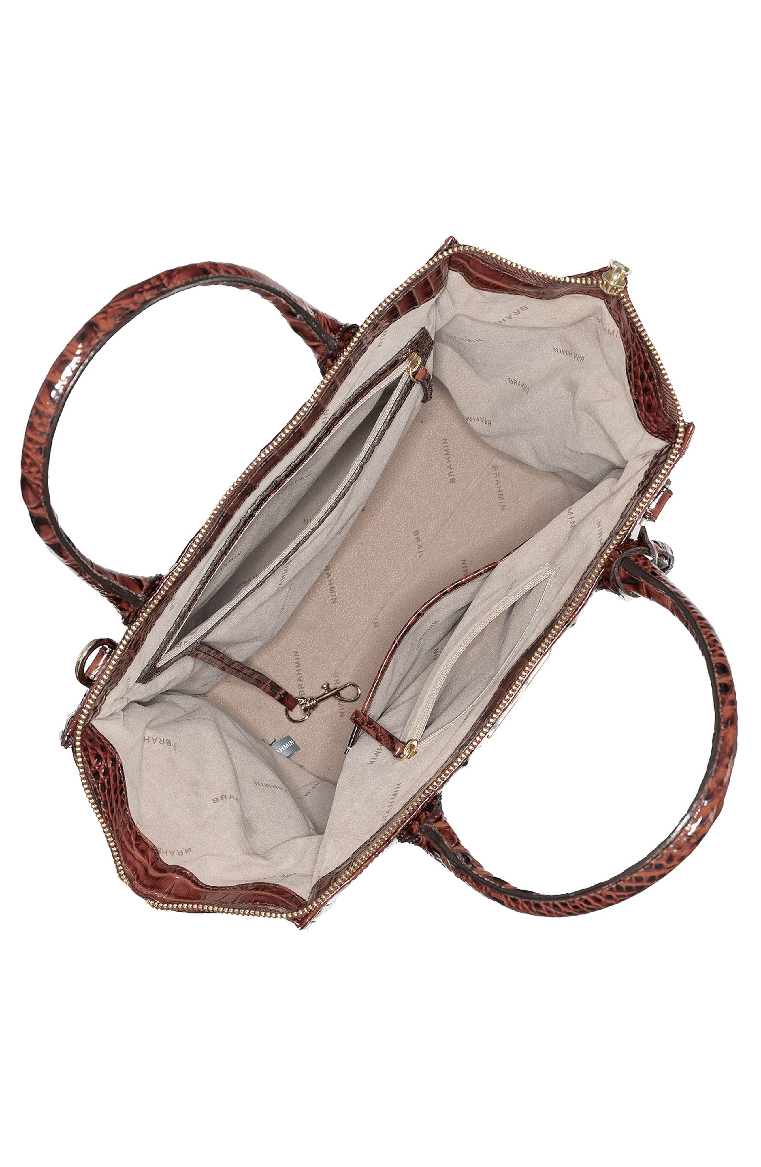 Caroline Croc Embossed Leather Satchel, Alternate, color, PECAN