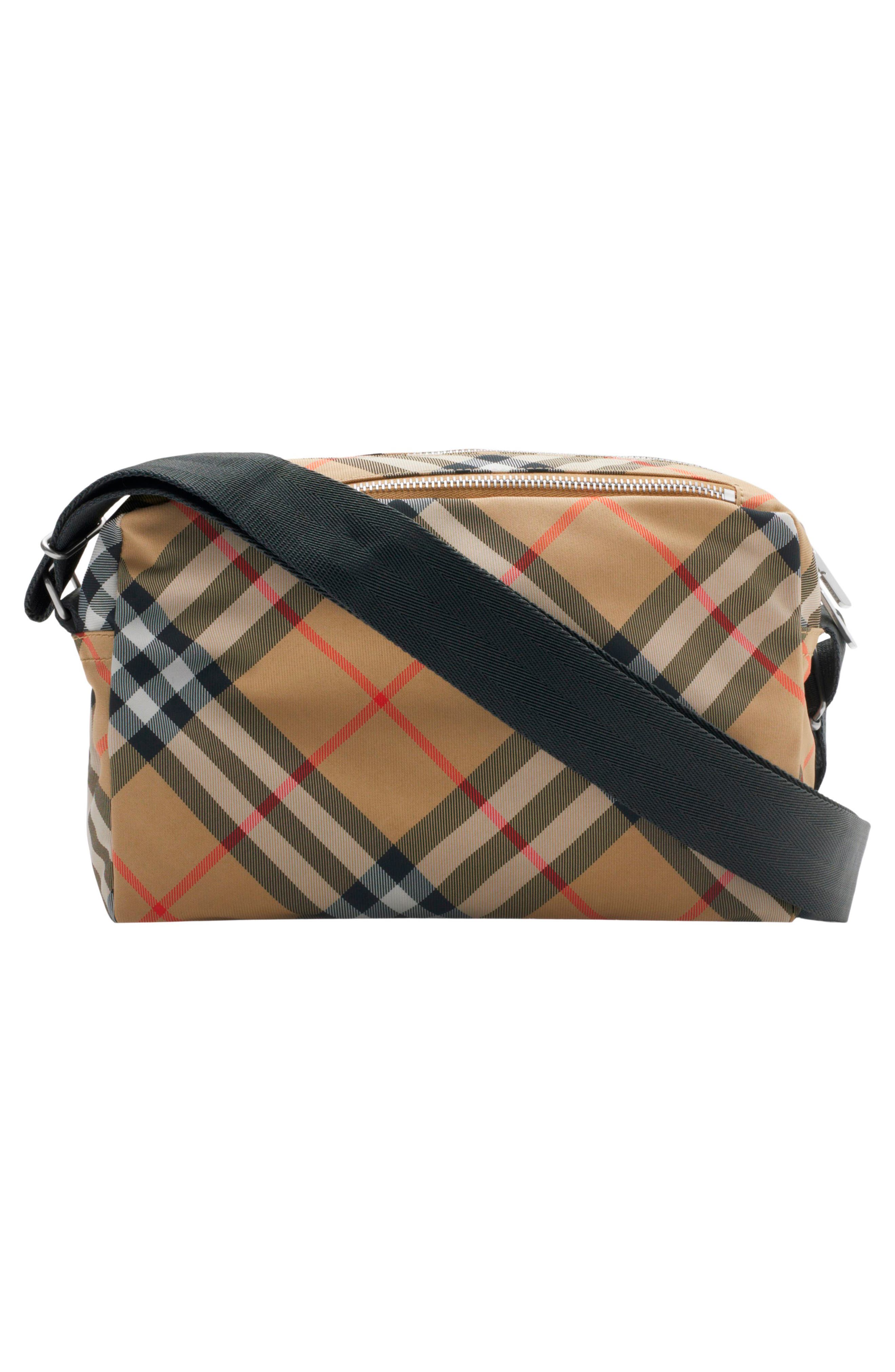 Burberry Equestrian Knight Check Crossbody Bag, Alternate, color, Sand