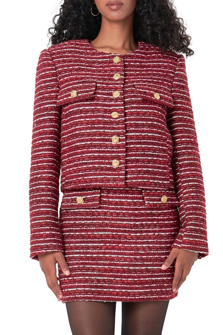 Stripe Tweed Jacket, Main, color, CRANBERRY