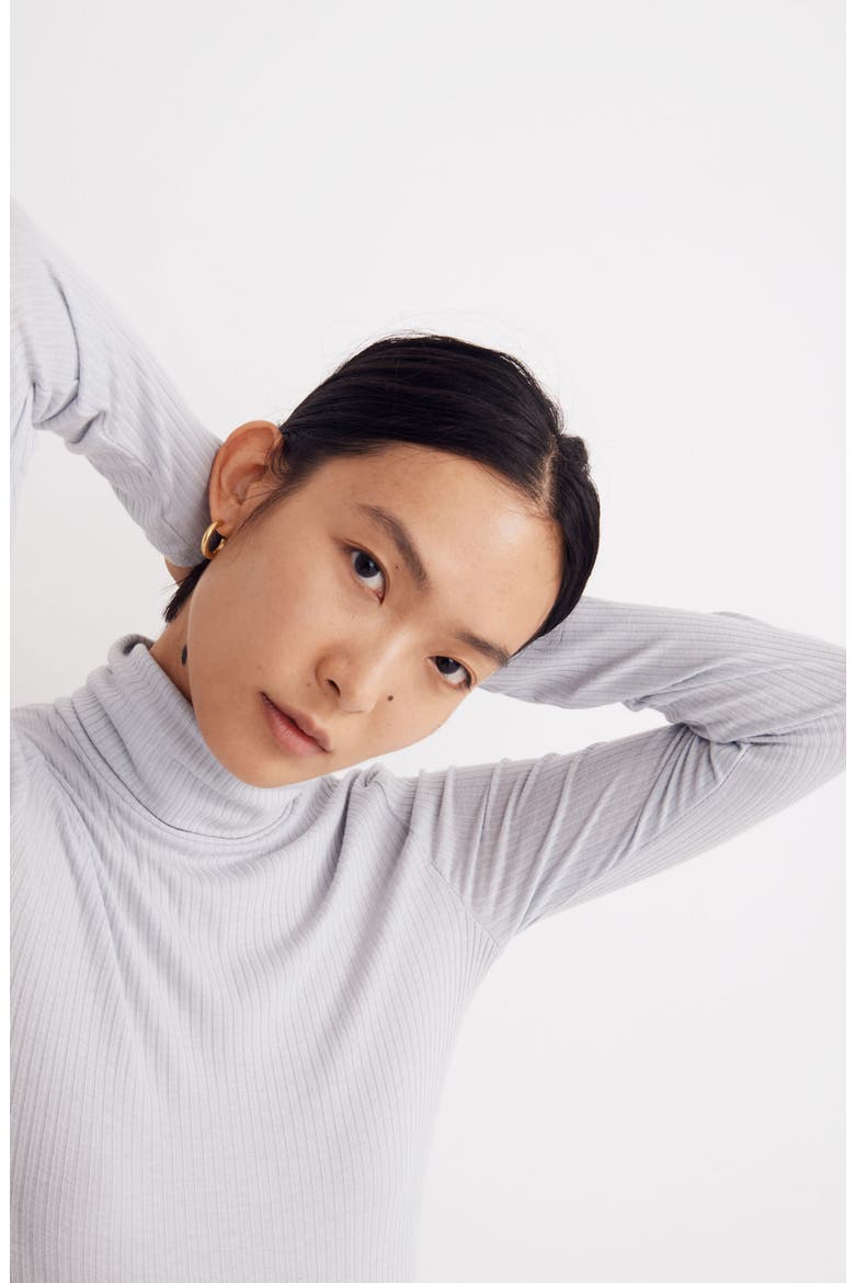 Lightweight Ribbed Turtleneck Top, Alternate, color, COOL FOG