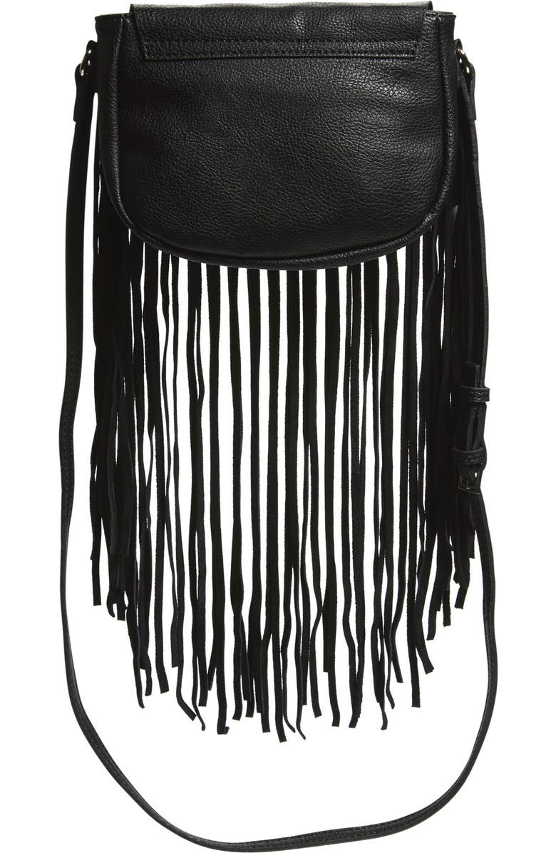 Street Level Fringe Faux Leather Crossbody Bag, Alternate, color,