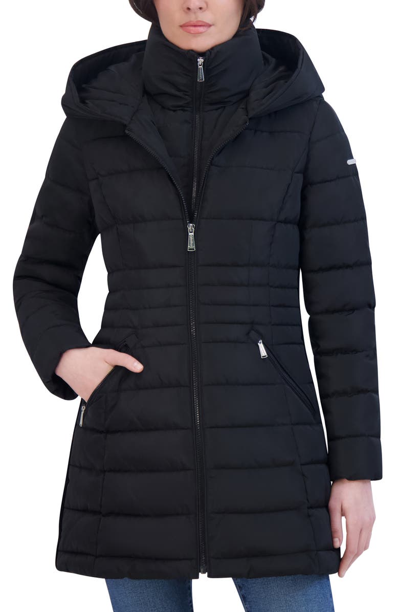 Laundry by Shelli Segal Quarter Bibbed Puffer Jacket, Alternate, color, Black