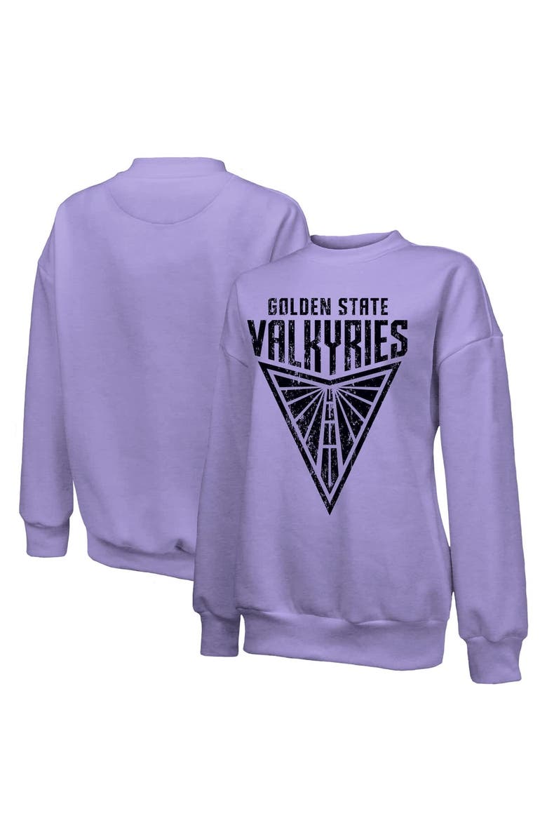 Majestic Threads Women's Majestic Threads Violet Golden State Valkyries Oversized Primary Logo Drop Shoulder Tri-Blend Pullover Sweatshirt, Main, color,