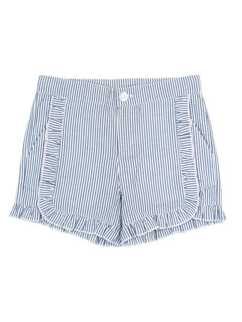 Girls Seersucker Ruffle Trim Woven Shorts