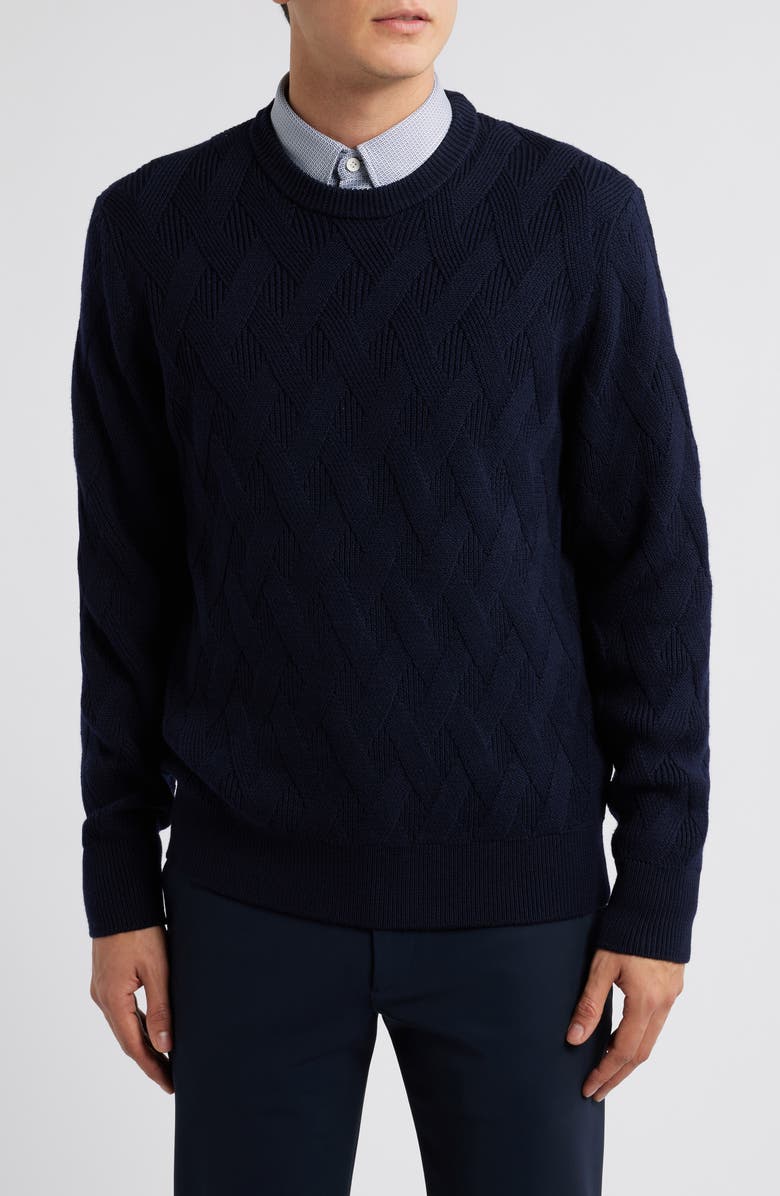 BOSS Elfredo Basketweave Wool Sweater, Main, color,