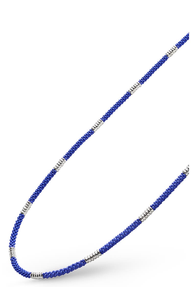 Men's Silver Station Matte Blue Caviar Beaded Ceramic Necklace, Alternate, color, BLUE