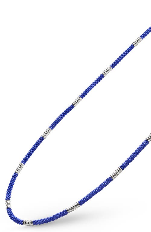 Lagos Silver Station Matte Blue Caviar Beaded Ceramic Necklace In Gold