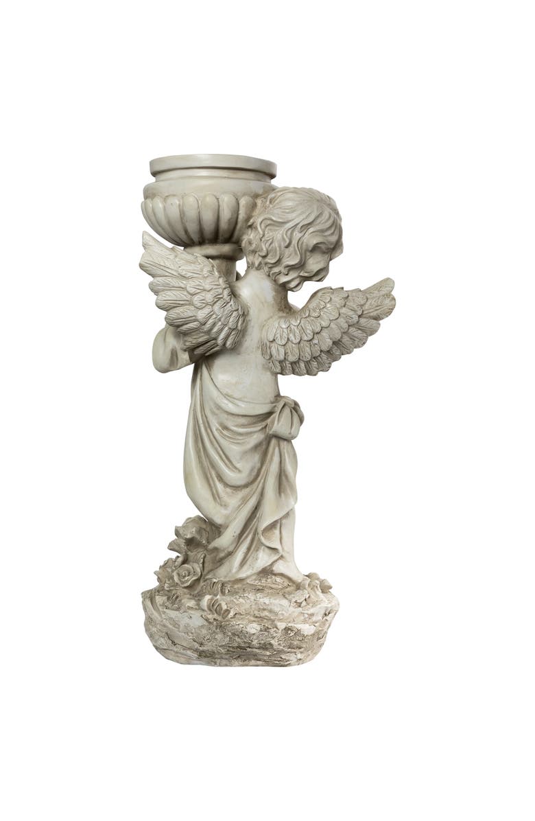 Northlight 17.5" Cherub Angel Bird Bath Outdoor Garden Statue, Alternate, color, Gray