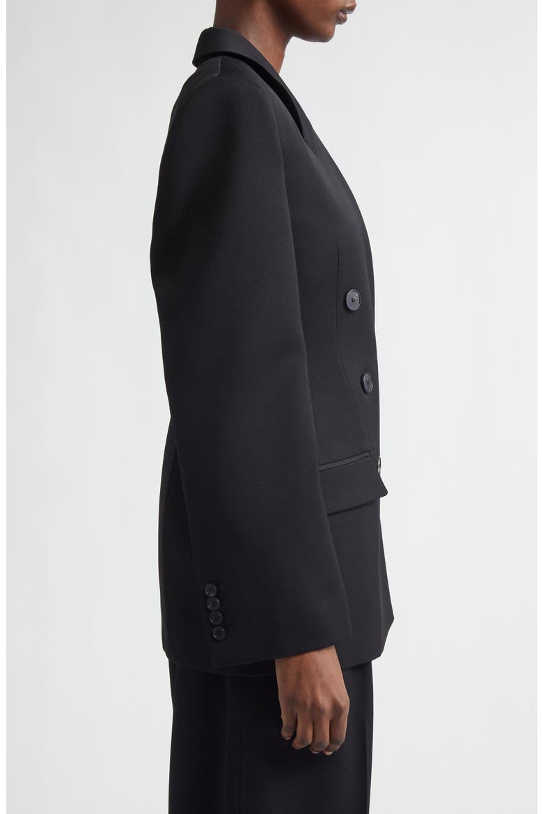 Double Breasted Integrated Collar Wool Jacket, Alternate, color, BLACK