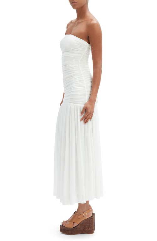 Bardot Solana Strapless Gathered Mesh Drop-waist Maxi Dress In White