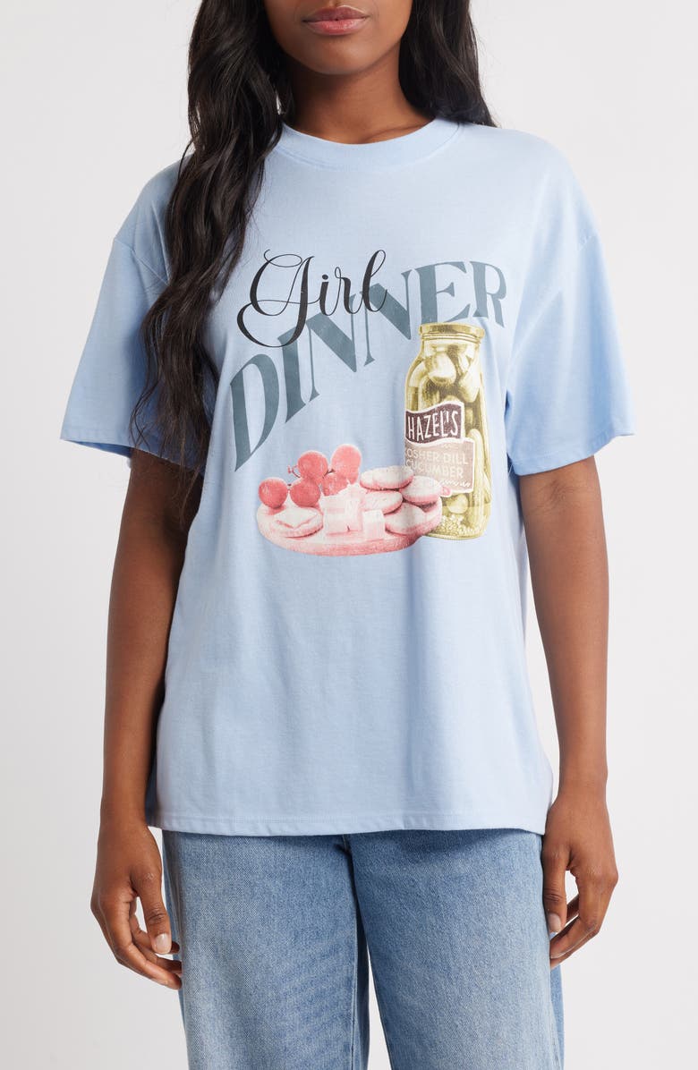 Vinyl Icons Girl Dinner Cotton Blend Graphic T-Shirt, Main, color, Light Blue