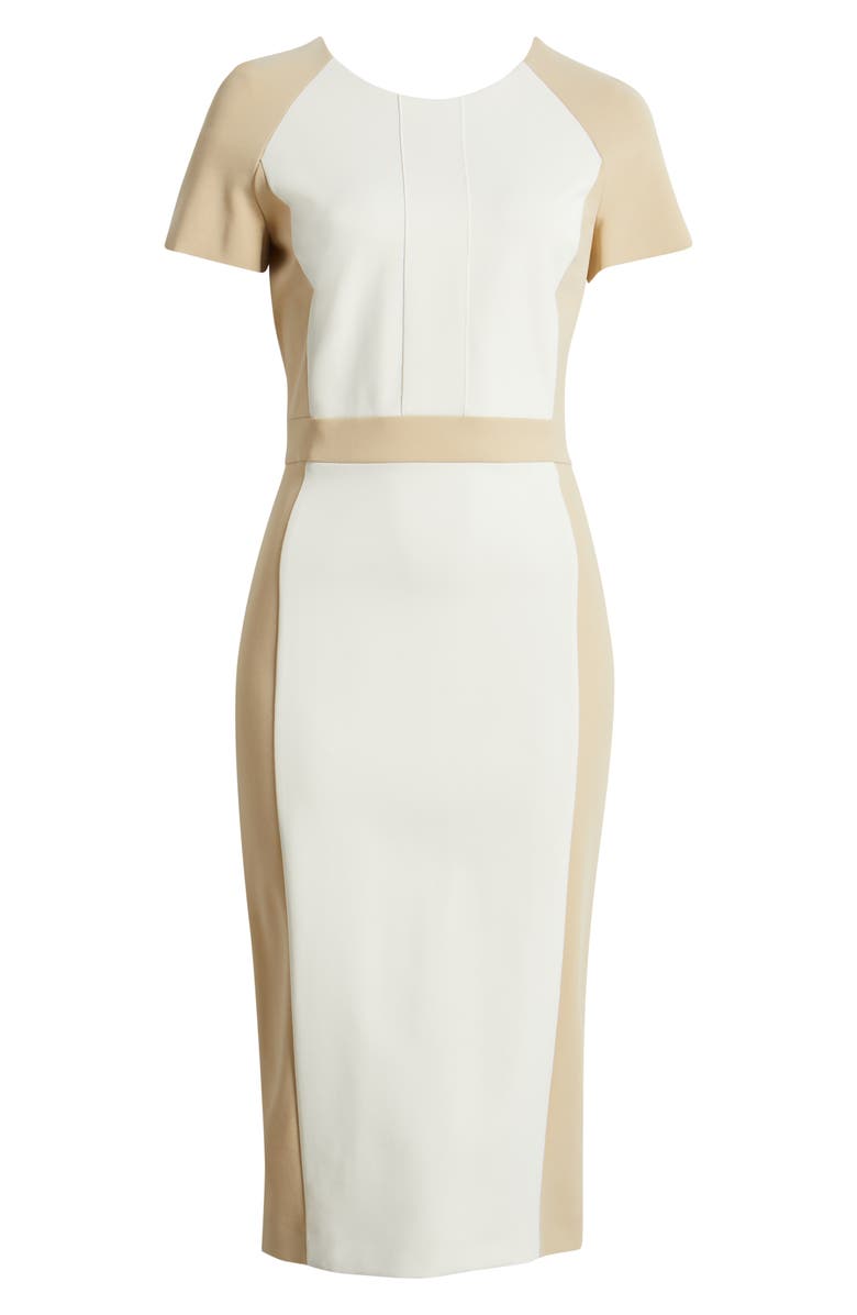 BOSS Darsa Colorblock Midi Sheath Dress, Alternate, color, Soft Cream Beige Combo