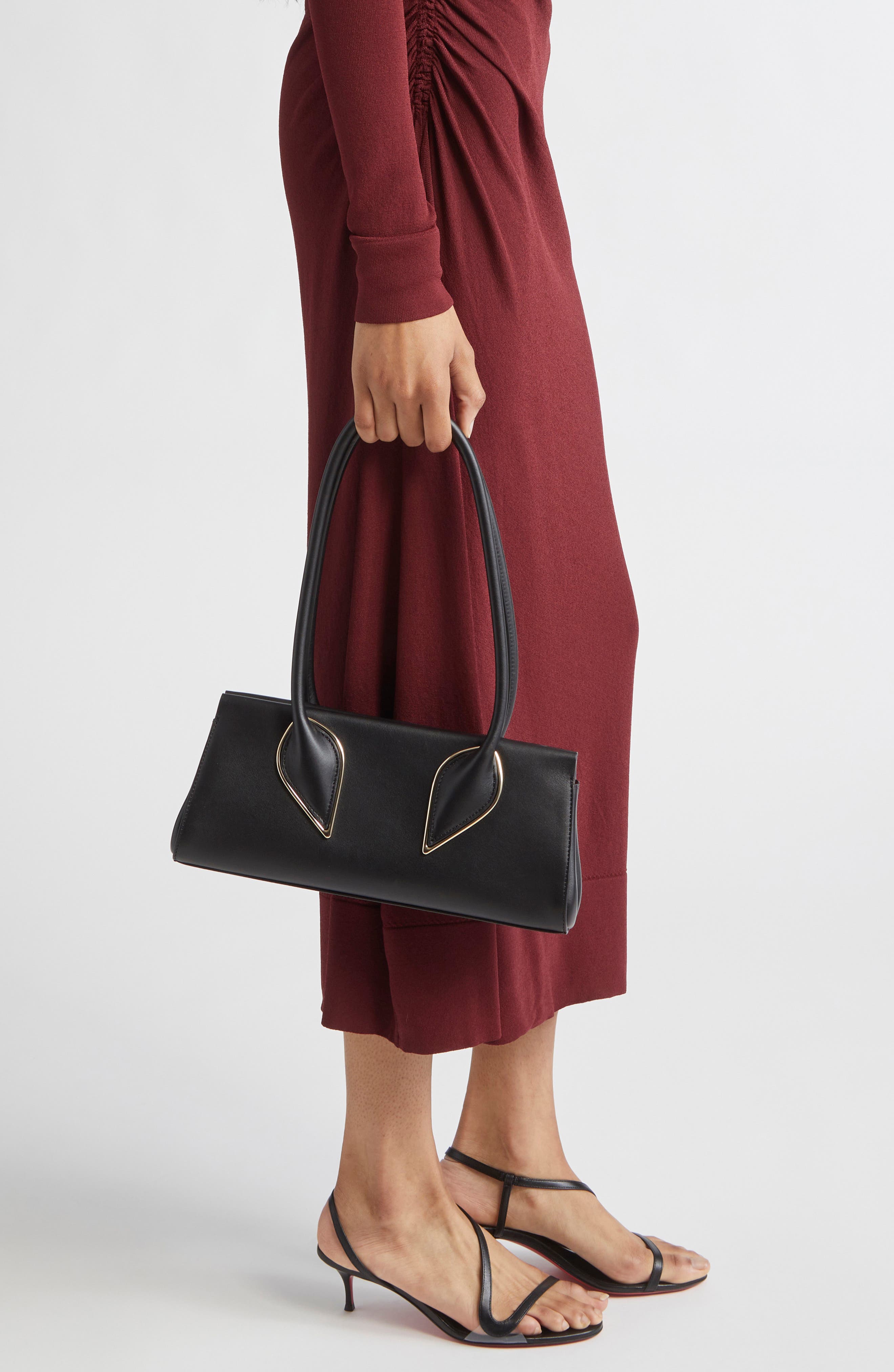 Christian Louboutin Calfskin Baguette Handbag, Alternate, color, Black