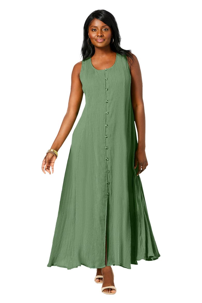 Button Down Gauze Dress, Main, color, OLIVE DRAB