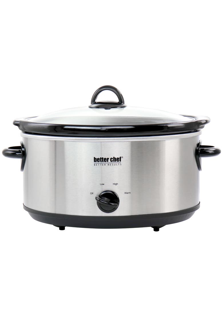 6 Quart Oval Slow Cooker with Removable Stoneware Crock, Main, color, Silver