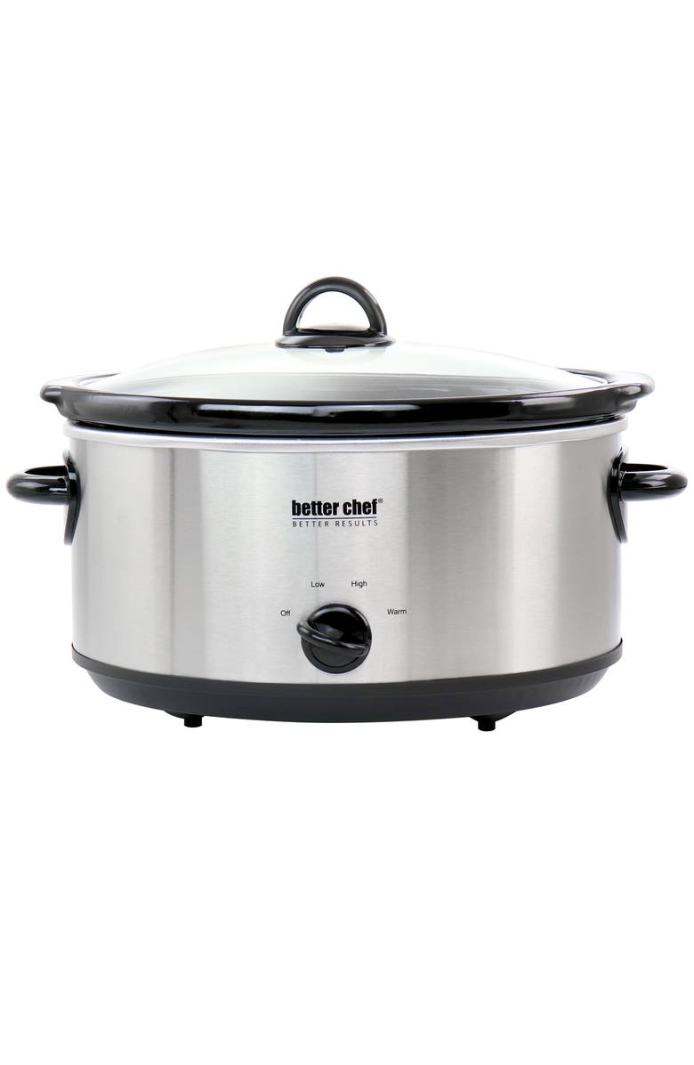Better Chef 6 Quart Oval Slow Cooker with Removable Stoneware Crock, Main, color, Silver