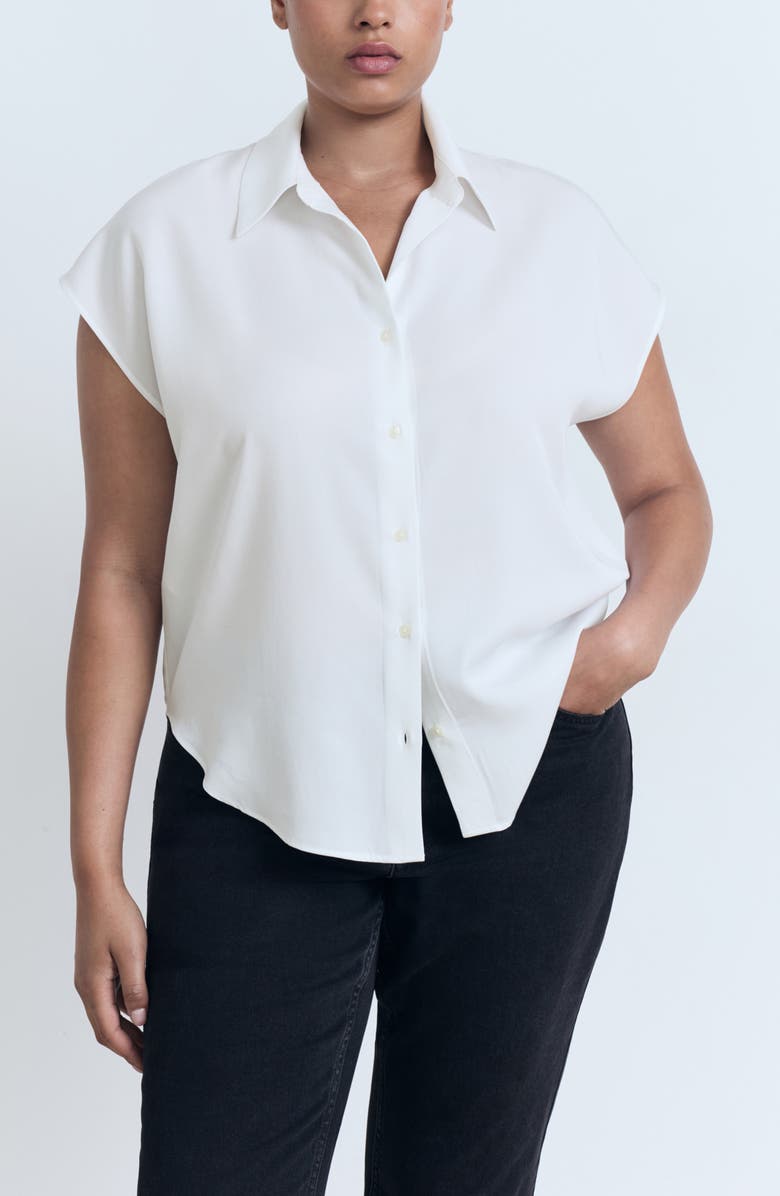 MANGO Cap Sleeve Button-Up Shirt, Alternate, color, Off White