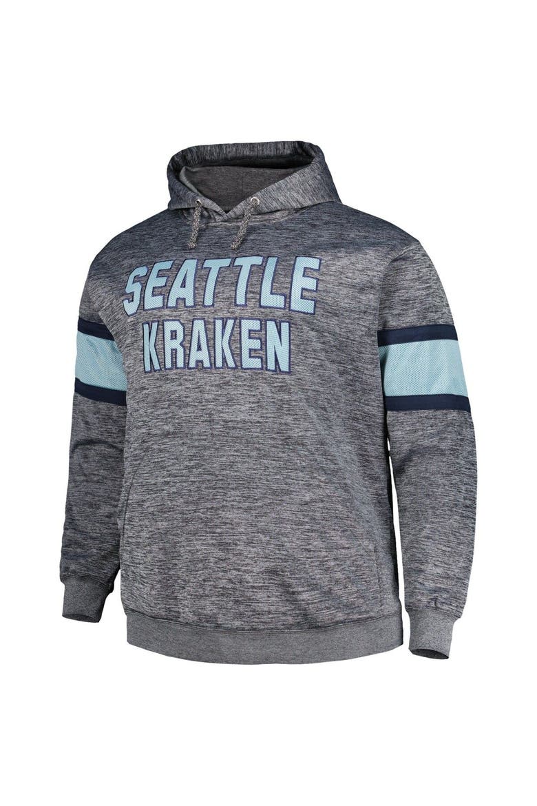 Men's Heather Charcoal Seattle Kraken Big & Tall Stripe Pullover Hoodie, Alternate, color, Heather Charcoal