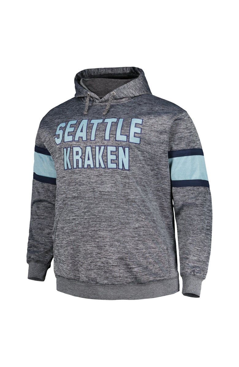 PROFILE Men's Heather Charcoal Seattle Kraken Big & Tall Stripe Pullover Hoodie, Alternate, color, Heather Charcoal