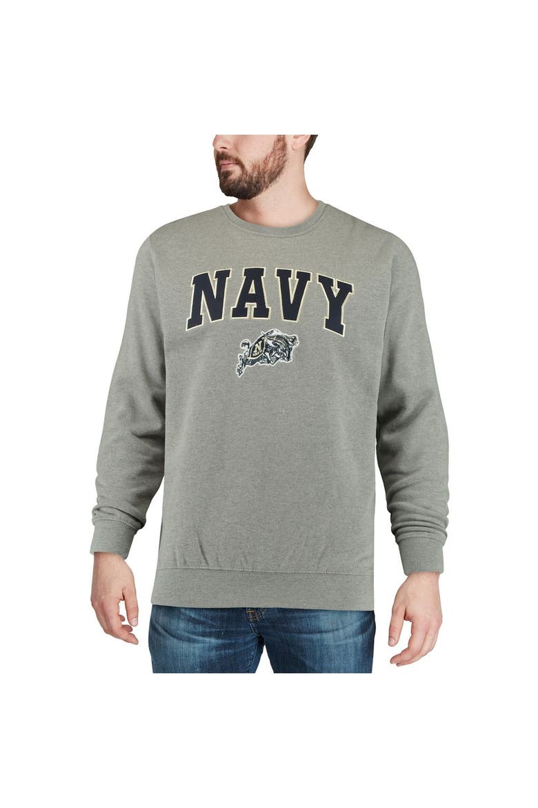 Men's Colosseum Heather Gray Navy Midshipmen Arch & Logo Crew Neck Sweatshirt, Alternate, color, Heather Gray
