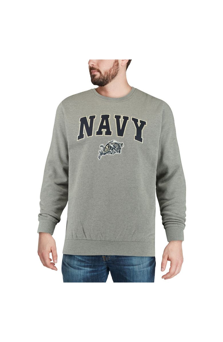 COLOSSEUM Men's Colosseum Heather Gray Navy Midshipmen Arch & Logo Crew Neck Sweatshirt, Alternate, color, Heather Gray