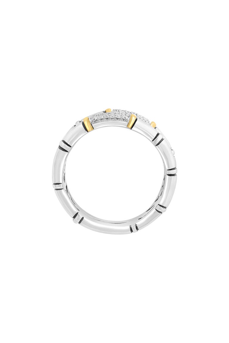 Sterling Silver & 18K Yellow Gold Pavé Diamond Bamboo Double Band Ring, Alternate, color, WHITE