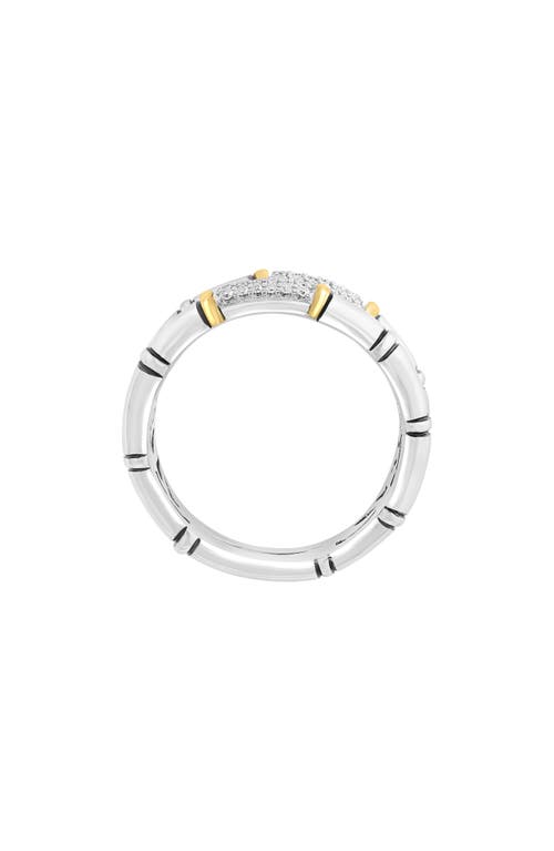 Effy Sterling Silver & 18k Yellow Gold Pavé Diamond Bamboo Double Band Ring In Metallic