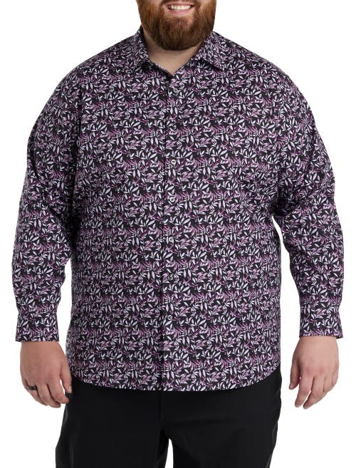 Synrgy By Dxl Big & Tall Floral Print Sport Shirt In Purple