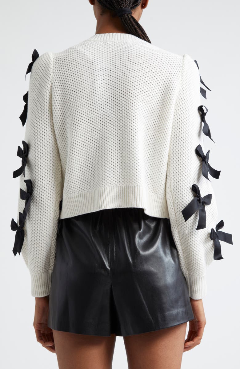 Alice + Olivia Kitty Bow Wool Blend Cardigan, Alternate, color, Soft White/ Black