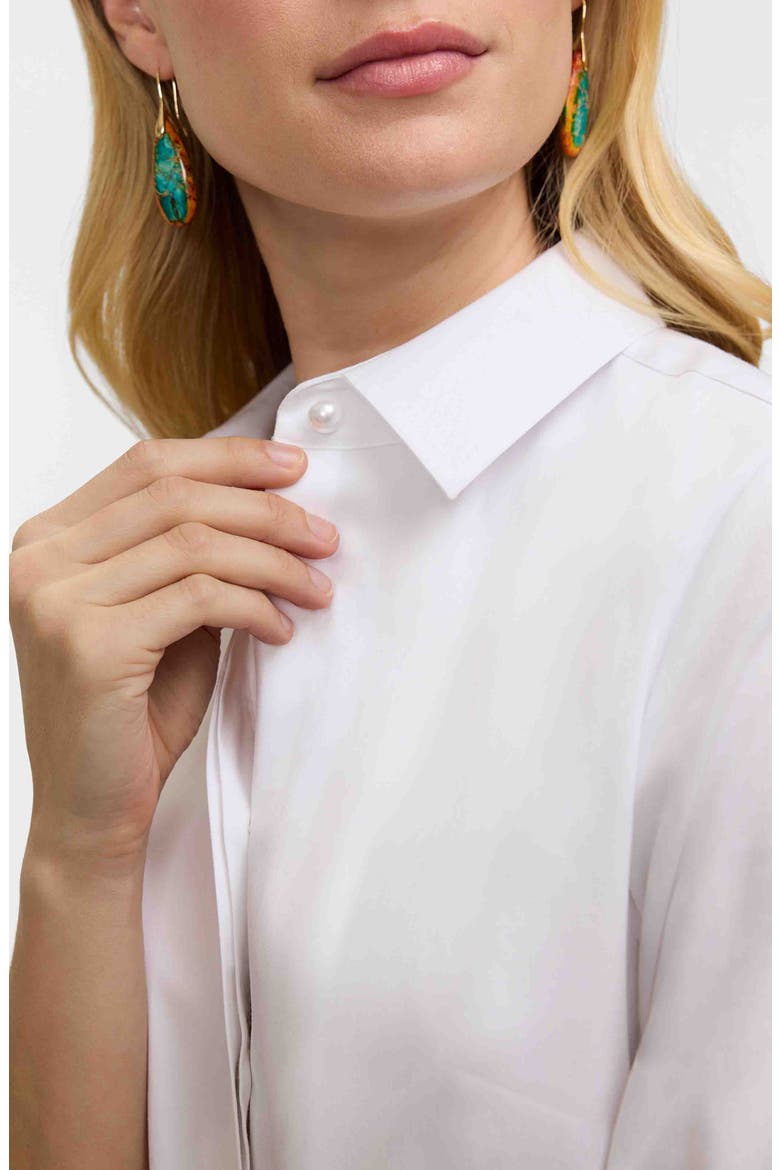 Beatrice Matte Satin Side Button Shirt, Alternate, color, WHITE