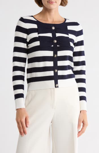 Adrianna Papell Contrast Tipped Bow Sweater In Blue