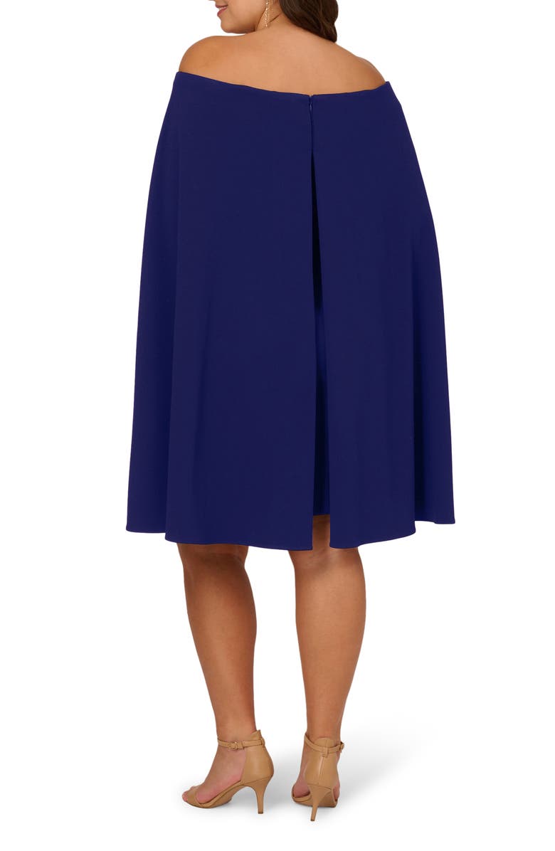 Adrianna Papell Off the Shoulder Stretch Crepe Cape Dress, Alternate, color, Dark Blue Violet