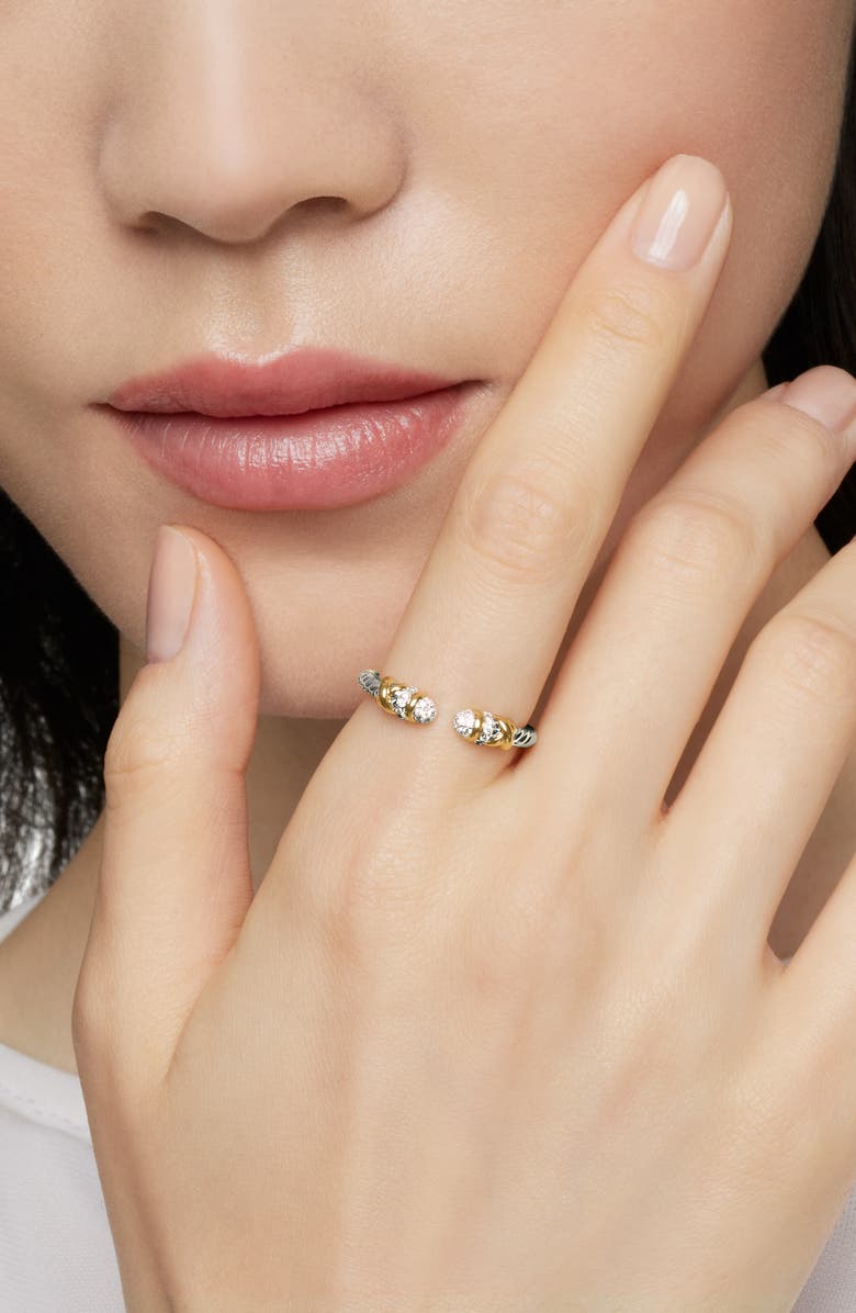 David Yurman Petite Helena Open Ring with 18K Gold & Diamonds, Alternate, color, Diamond/ Silver