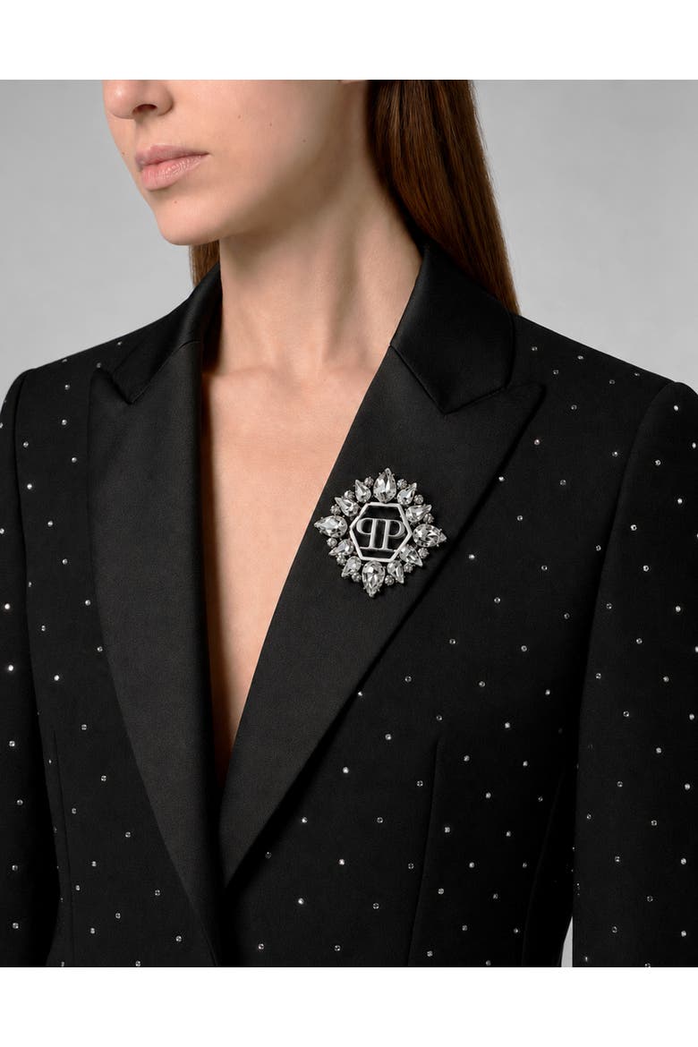 Boyfriend Fit Blazer Crystal Strass Women, Alternate, color, black