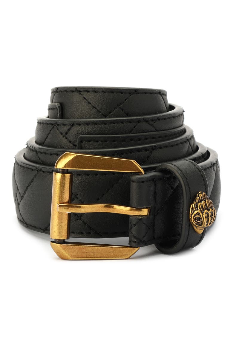 Micro Quilt Leather Belt, Main, color, BLACK/ANTIQUE BRASS