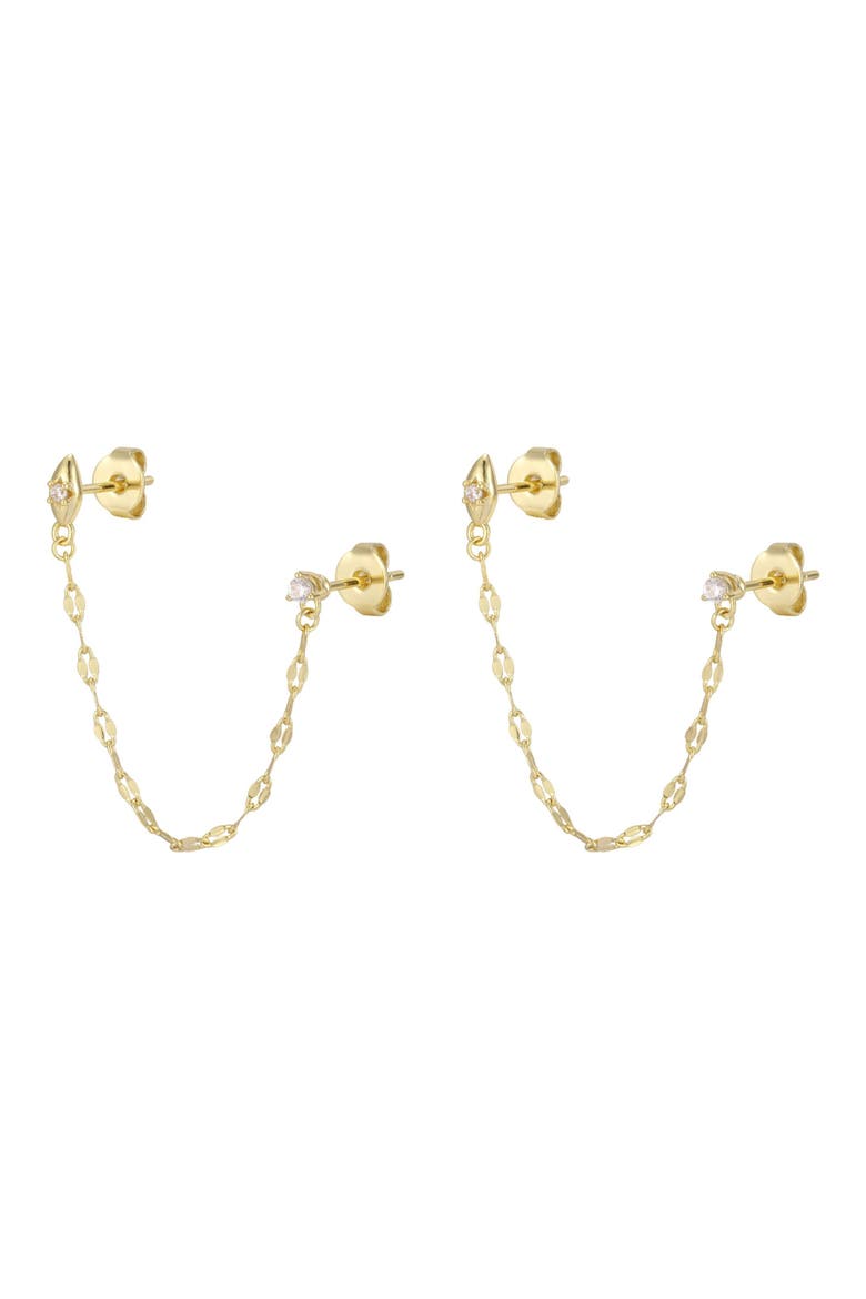 14k Gold Plated Double Piercing Chain Earrings, Main, color, GOLD