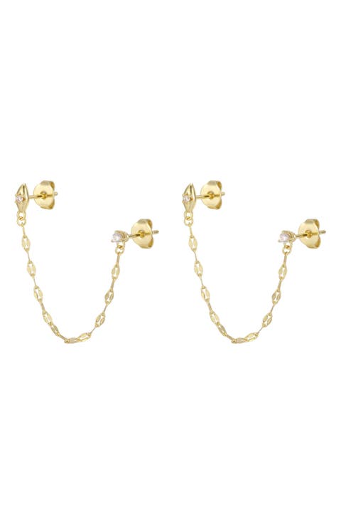 14k Gold Plated Double Piercing Chain Earrings