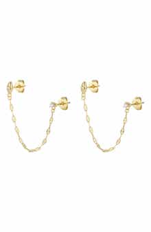 14k Gold Plated Double Piercing Chain Earrings