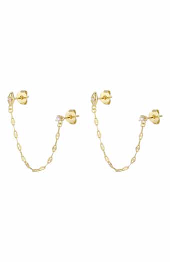14k Gold Plated Double Piercing Chain Earrings
