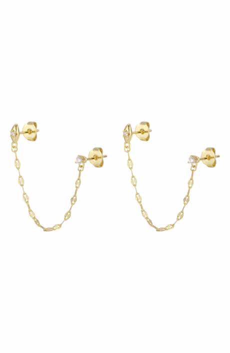 14k Gold Plated Double Piercing Chain Earrings