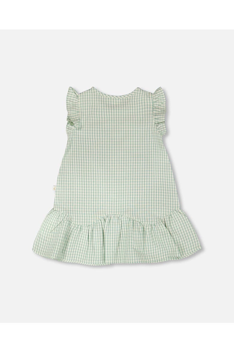 Plaid Flutter Ruffles Poplin Sleeveless Dress, Alternate, color, Green Checkered