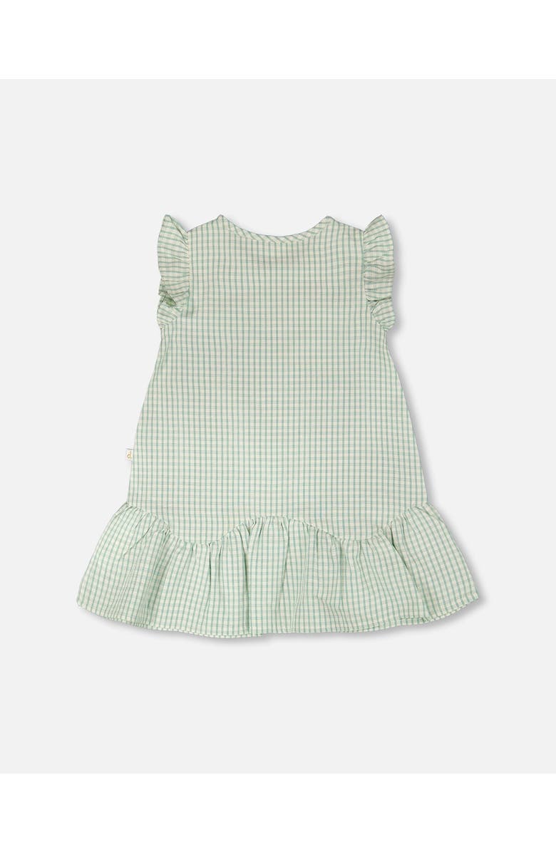 Deux par Deux Plaid Flutter Ruffles Poplin Sleeveless Dress, Alternate, color, Green Checkered