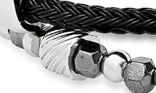 Hmy Jewelry Set Of 2 Leather & Beaded Bracelets In Black