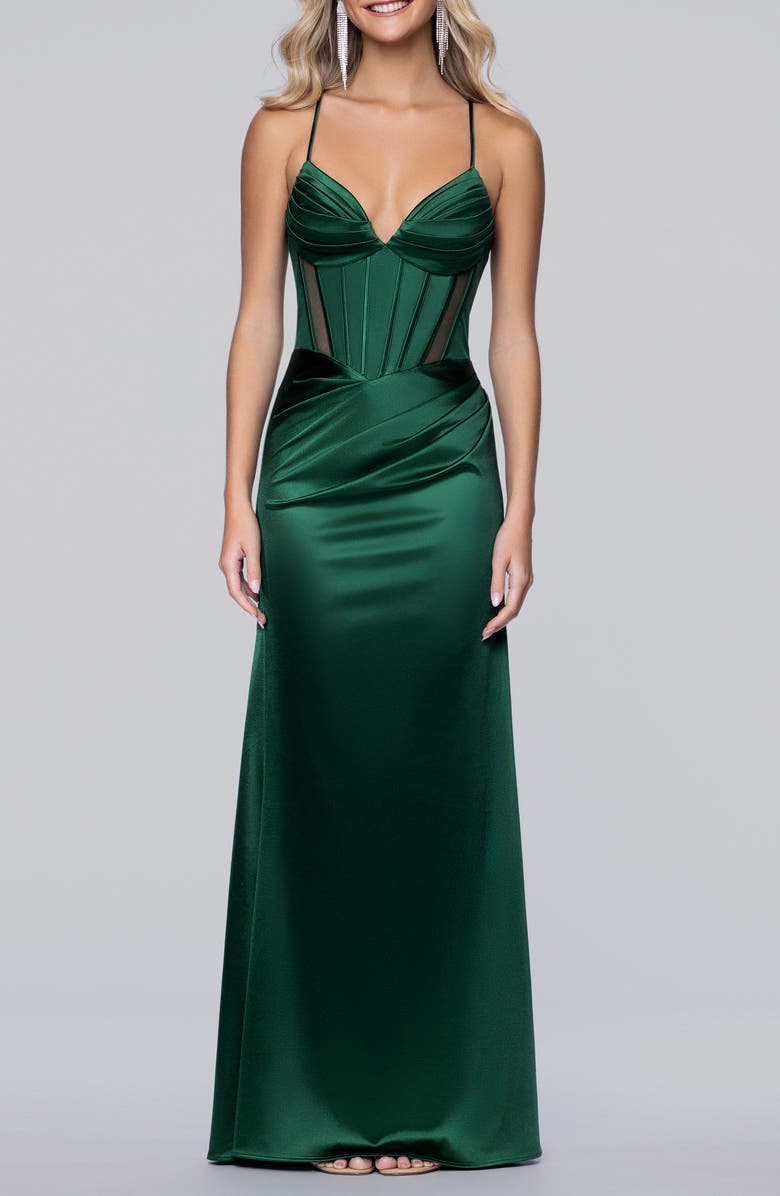 Blondie Nites Satin Column Gown, Main, color, Hunter