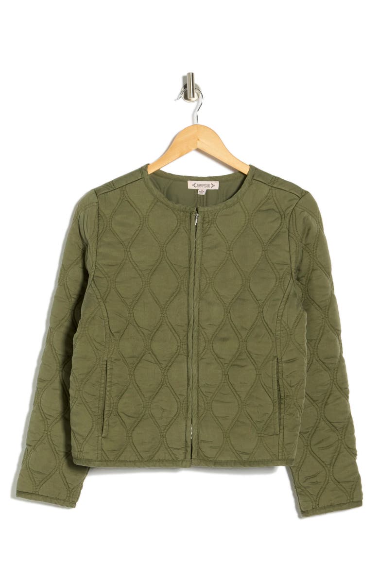 Nanette Lepore Full Zip Quilted Chambray Jacket, Main, color, Prairie Sage/ Scroll