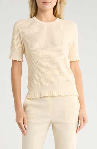 Theory Bristol Lace Trim Waffle Knit Sweater Top