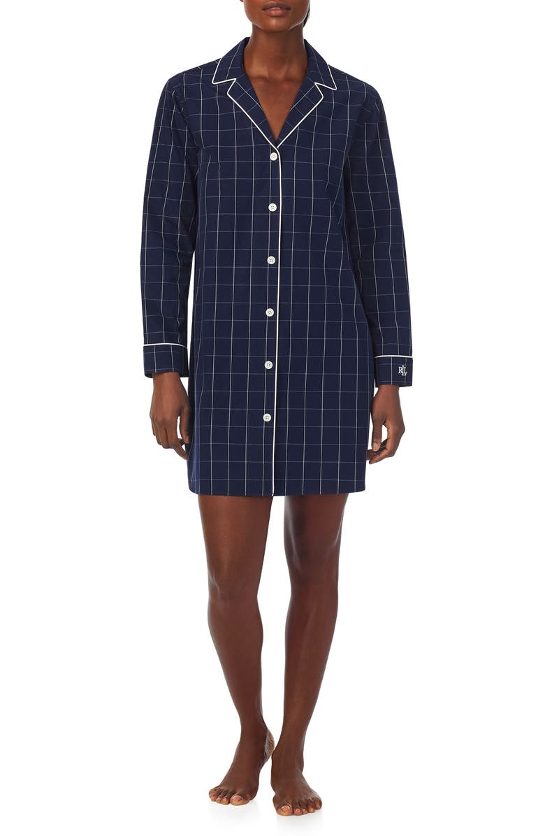 Lauren Ralph Lauren Glen Plaid Organic Cotton Sleepshirt, Main, color,