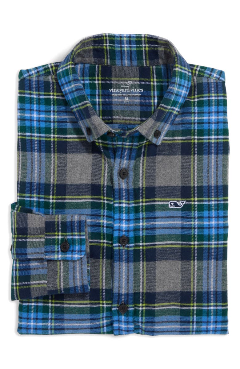 vineyard vines Kids' Plaid Cotton Flannel Button-Down Shirt, Alternate, color, 