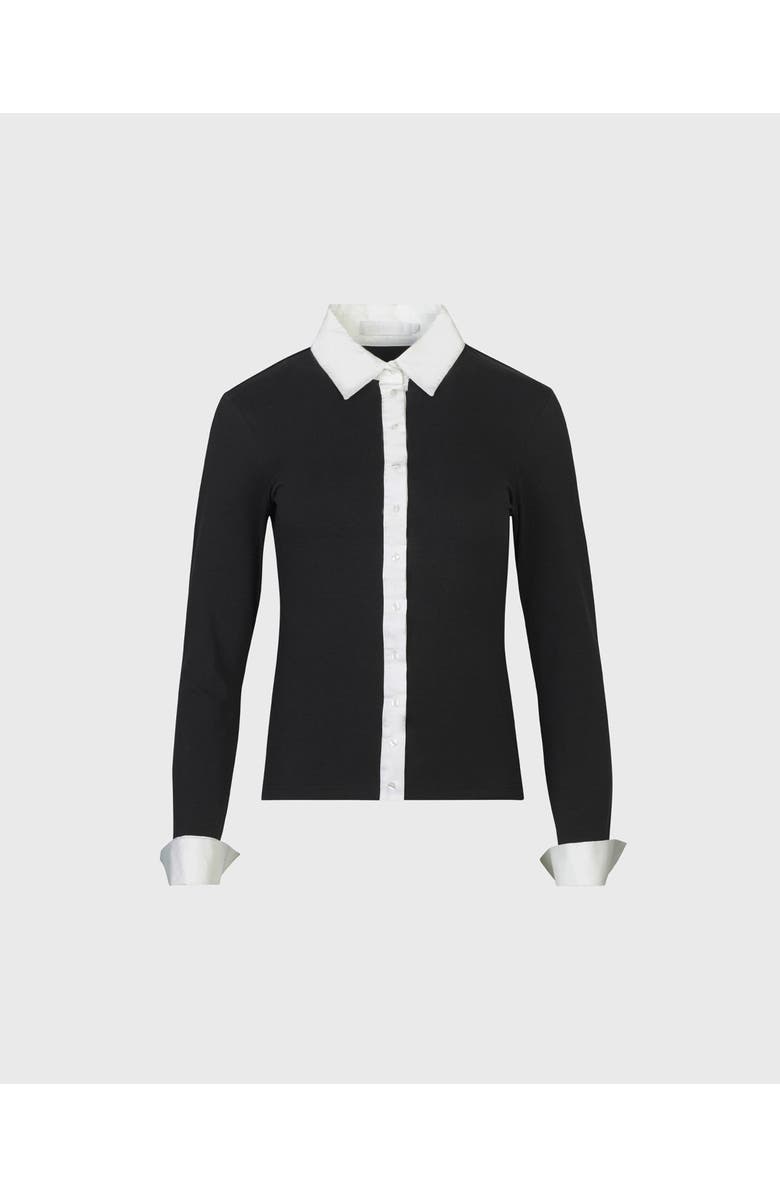 Anne Fontaine Women's Shirt Nuage White Cotton Long Sleeve Shirt With Classic Collar And Front Buttons, Alternate, color, Black/White
