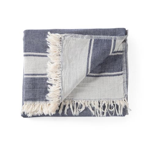 Olive And Linen Olive & Linen Summer Double Sided Throw In Blue